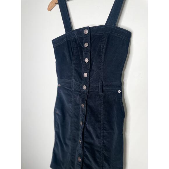 Abercrombie & Fitch Black Corduroy Mini Dress XXS Button Retro 70s Mini - Picture 4 of 8